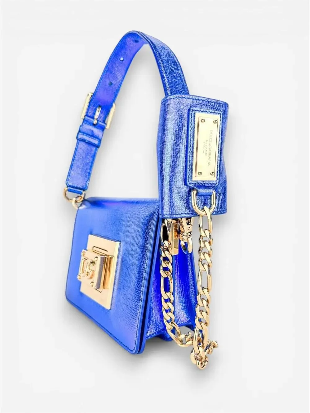 Dolce & Gabbana Bella Metallic Foiled Leather Shoulder Crossbody Bag Rare | NWT - Picture 3 of 9